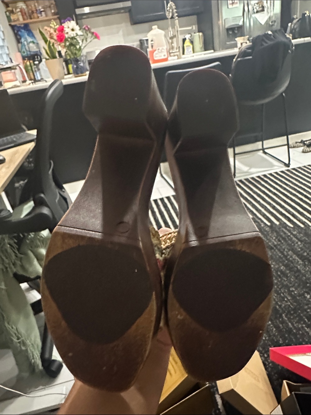 Steve Madden Tan Slide Sandals with Multicolor Woven Straps - Picture 4 of 5
